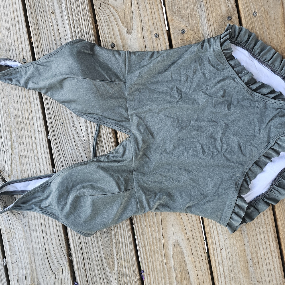 Olive Green Ruffled Women's Swimsuit